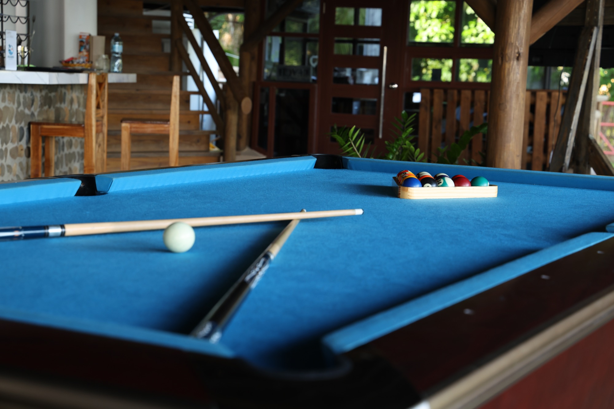 Pool table in the open-air hotel lounge