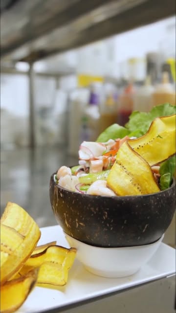 Seafood dish prepared by Oleajes Santa Catalina